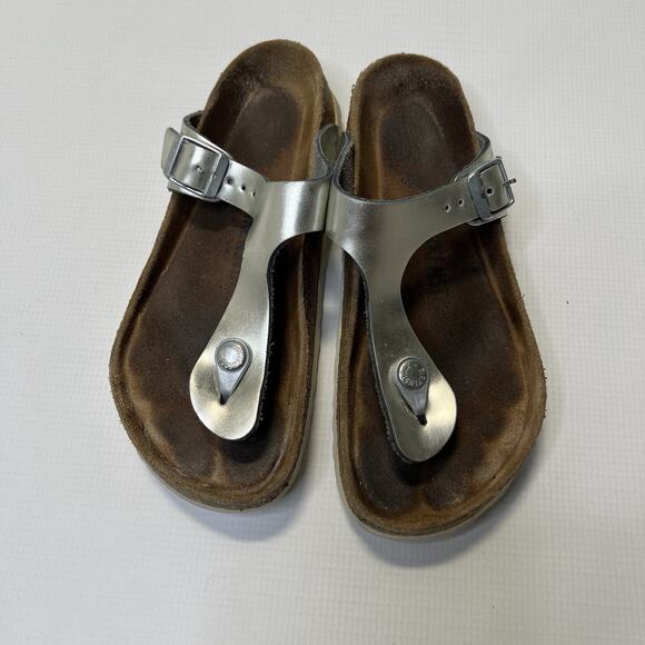 Birkenstock Gizeh Sandals Size EU 36 US L 5 Metallic Silver Gray Thong T Strap - Picture 9 of 13